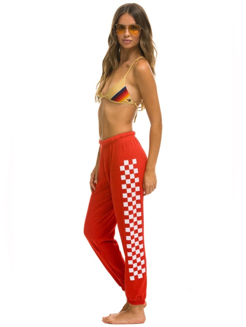 Aviator Nation Red Check Leg Sweatpants